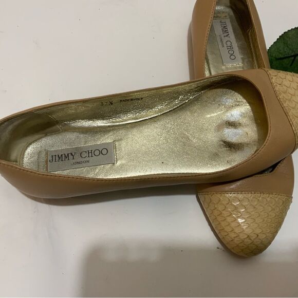 JIMMY CHOO Nude Leather & Python Cap Toe Ballet Flats Neutral Size EU 37.5, US 7 - Picture 5 of 16
